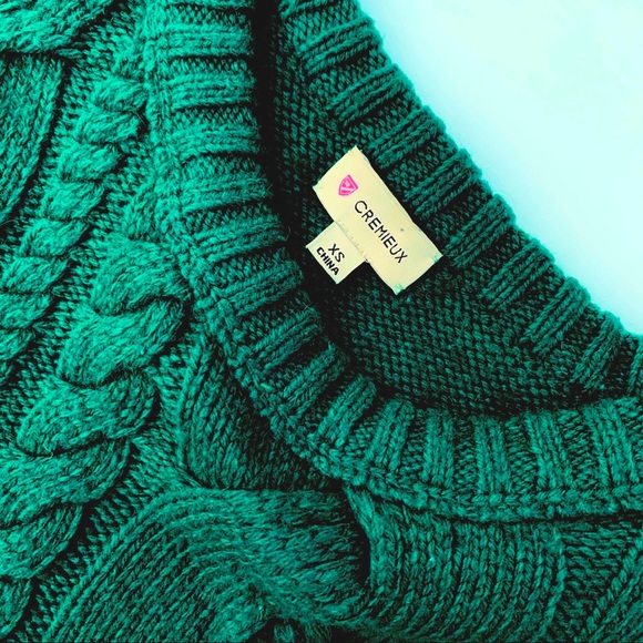 Cremieux preppy green cable-knit pullover fitted sweater, women’s XS - Picture 6 of 16